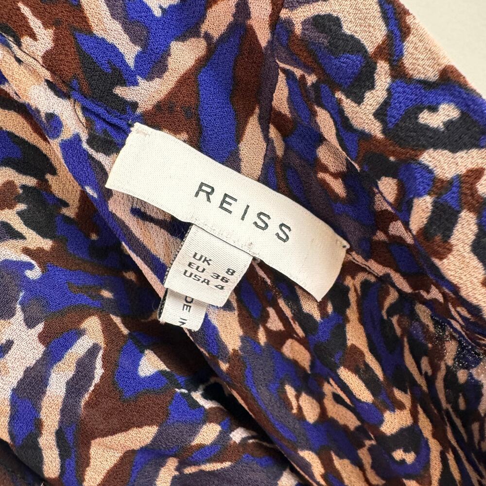 REISS Tora Multi Blouse Animal Print Tie-Neck Drop Shoulder Front Button Size 4 - Picture 6 of 8